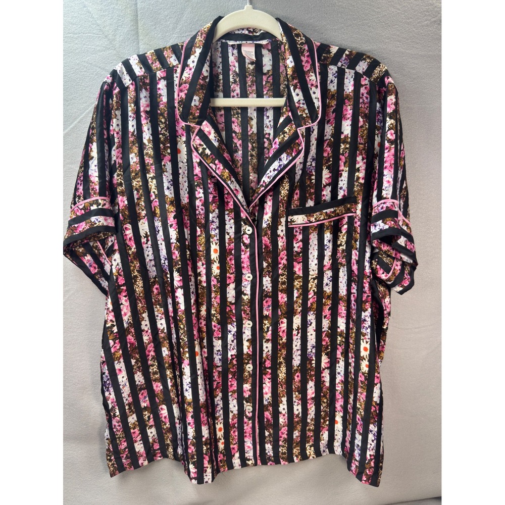 Victorias Secret VS Satin Pajama Set XL Floral Pink Stripe Romantic Coquette